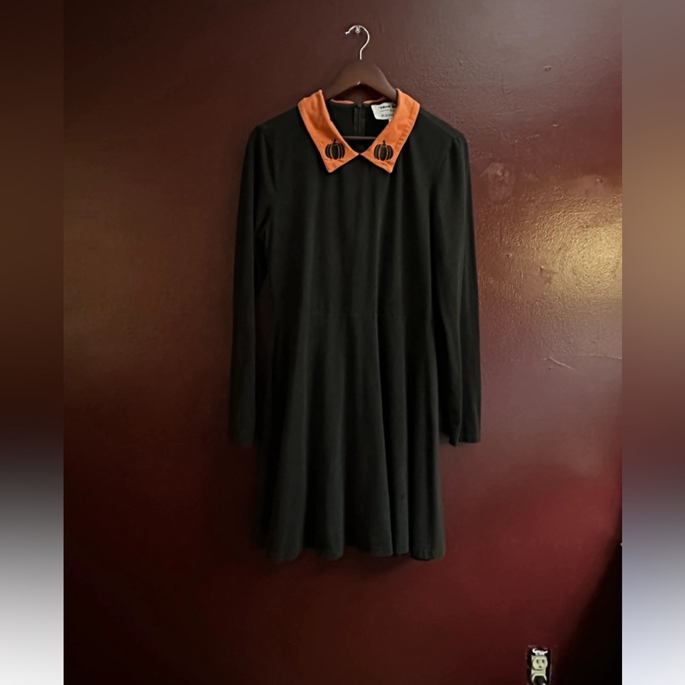 Modcloth Black and Orange Peter Pan Collar Knee-Length Dress
